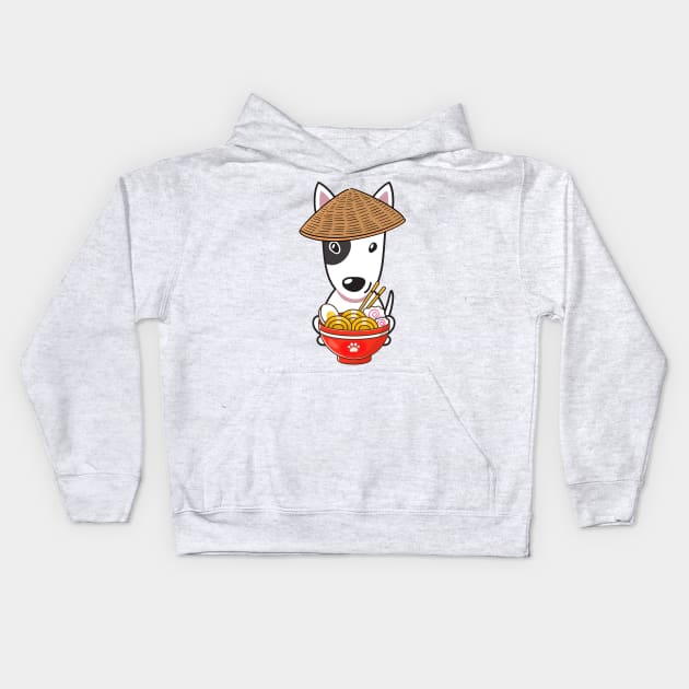 Funny Bull Terrier Eating Ramen Kids Hoodie by Pet Station